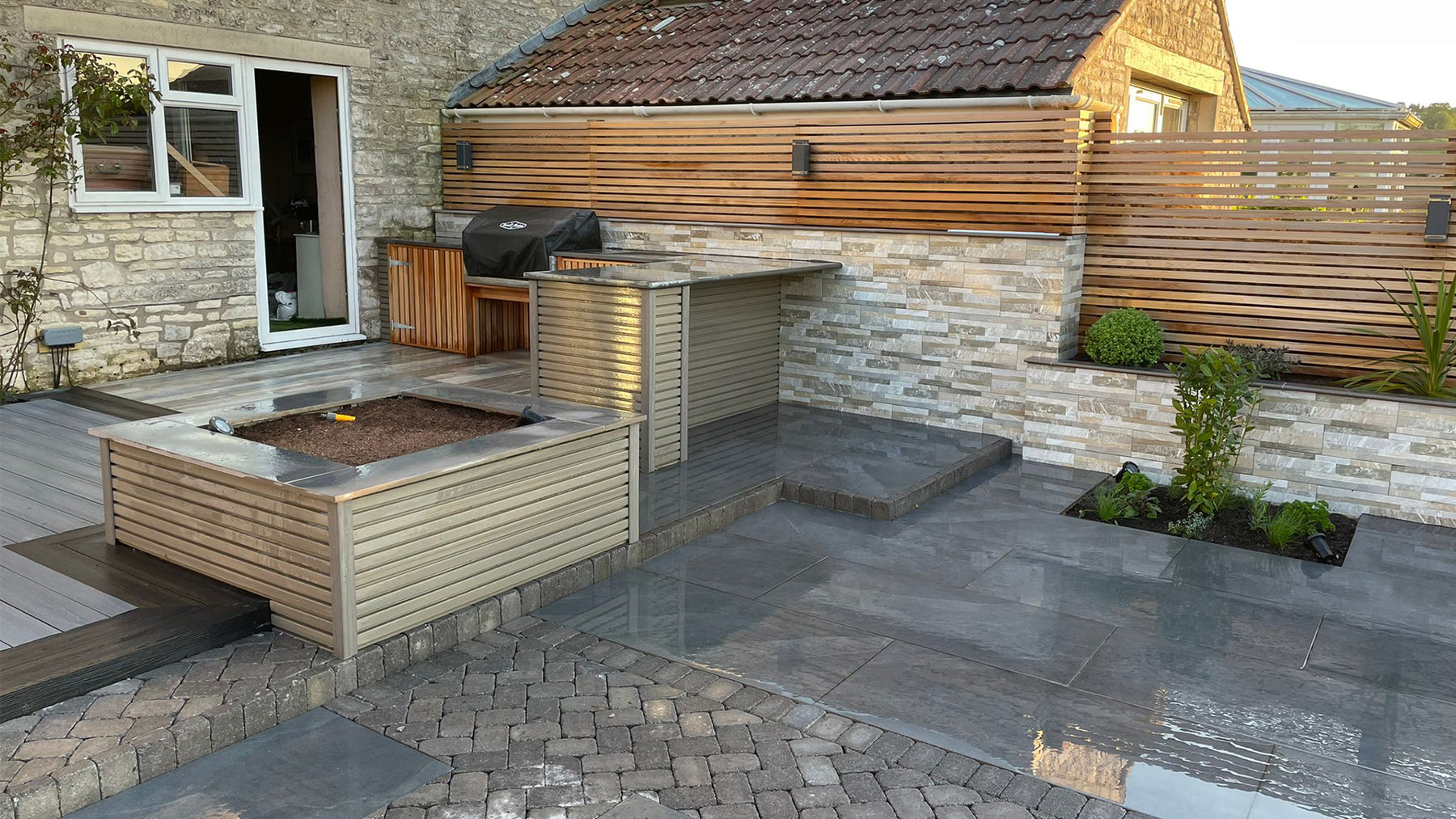 Porcelain paving in back garden