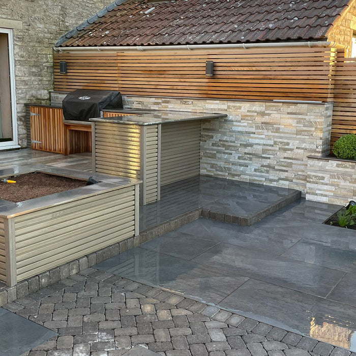 Porcelain paving in back garden
