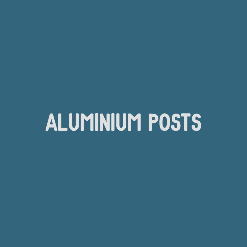 Text 'ALUMINIUM POSTS' on a blue background using brand colours for Select Living Group
