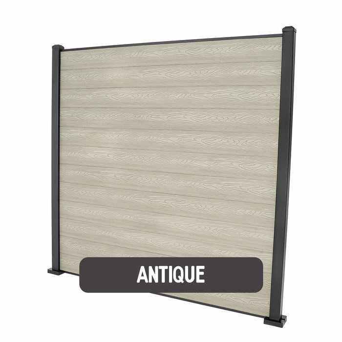 Select Living Group composite fencing full product shot, Antique Flat fence panel with Aluminium posts, height 1.8m