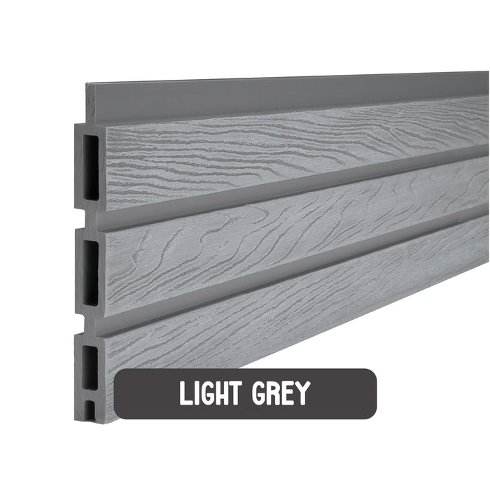 Select Living Group composite fencing singular board product shot, Light Grey Slatted board 