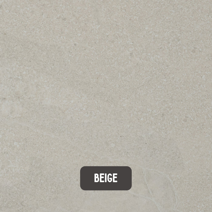 Another close up of a beige Saltoro porcelain paving slab, with the label 'beige'. 