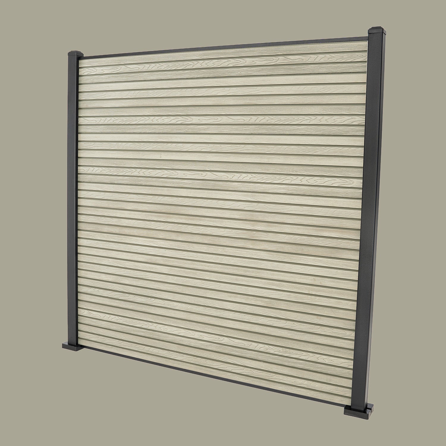 Select Living Group composite fencing full product shot, Antique Slatted fence panel with Aluminium posts, height 1.8m