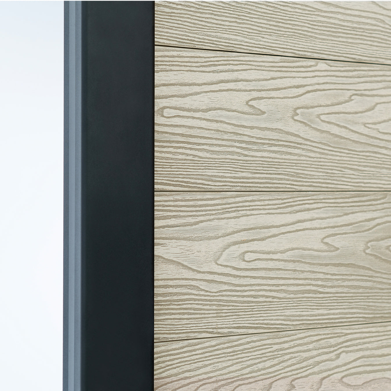 Select Living Group composite fencing angled close up product shot, Antique Flat fence panel with Aluminium posts
