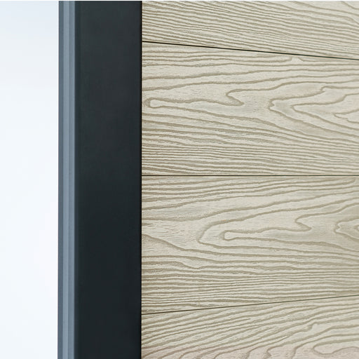 Select Living Group composite fencing angled close up product shot, Antique Flat fence panel with Aluminium posts