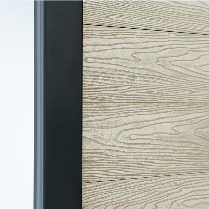 Select Living Group composite fencing angled close up product shot, Antique Flat fence panel with Aluminium posts