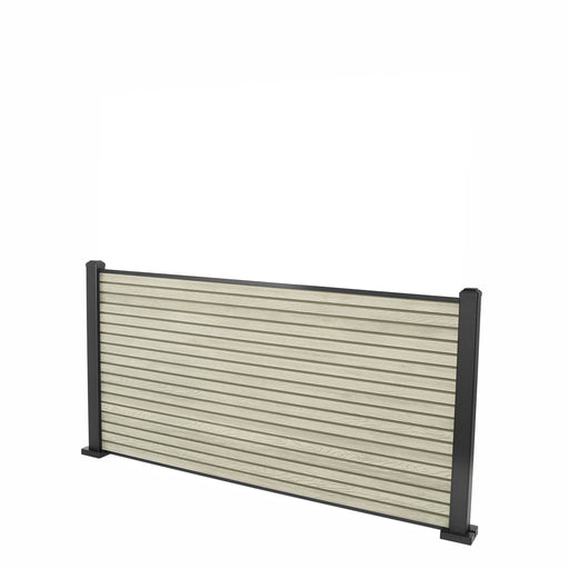 Select Living Group composite fencing full product shot, Antique Slatted fence panel with Aluminium posts, height 0.9m