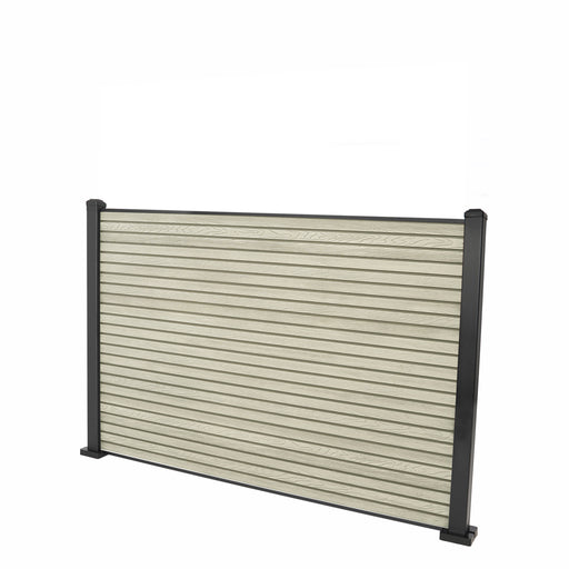 Select Living Group composite fencing full product shot, Antique Slatted fence panel with Aluminium posts, height 1.2m