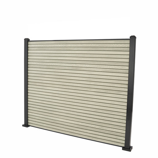 Select Living Group composite fencing full product shot, Antique Slatted fence panel with Aluminium posts, height 1.5m