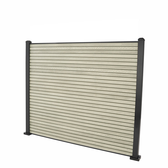 Select Living Group composite fencing full product shot, Antique Slatted fence panel with Aluminium posts, height 1.5m