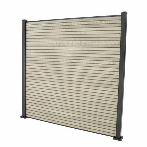 Select Living Group composite fencing full product shot, Antique Slatted fence panel with Aluminium posts, height 1.8m