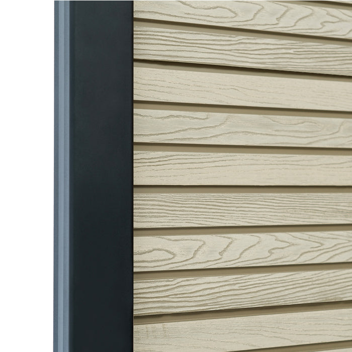 Select Living Group composite fencing angled close up product shot, Antique Slatted fence panel with Aluminium posts