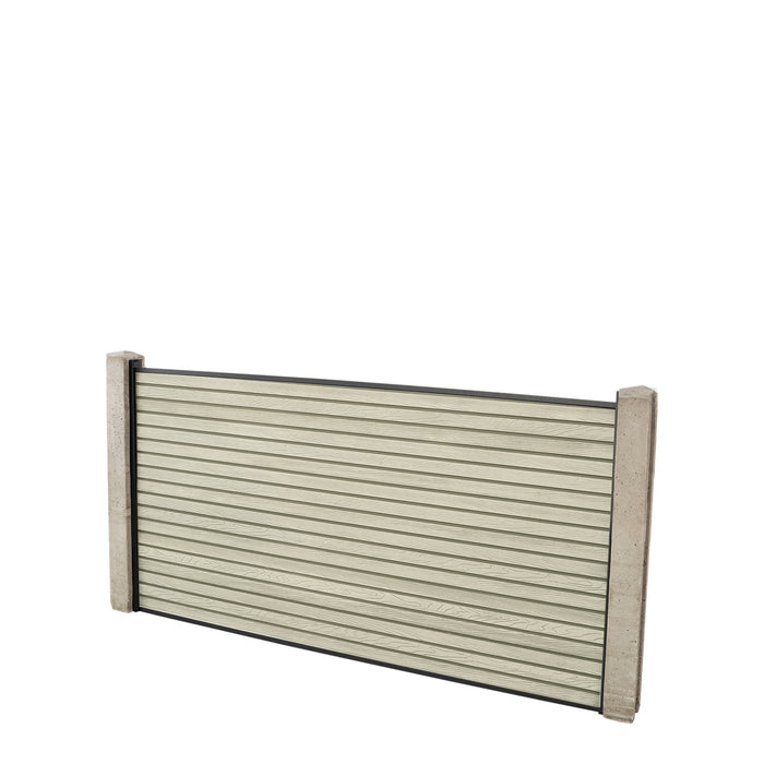 Select Living Group composite fencing full product shot, Antique Slatted fence panel with Concrete posts, height 0.9m