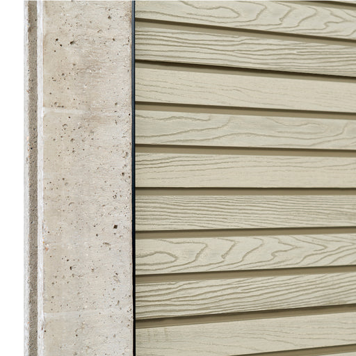 Select Living Group composite fencing angled close up product shot, Antique Slatted fence panel with Concrete posts