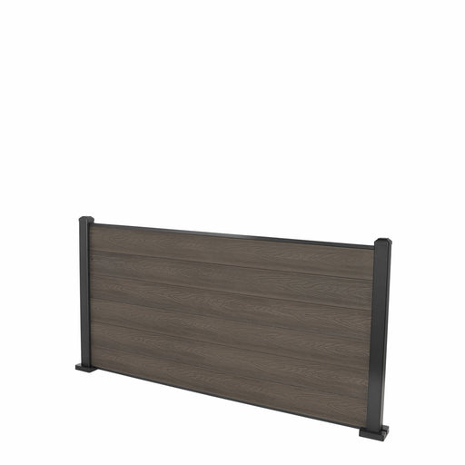 Select Living Group composite fencing full product shot, Coffee Flat fence panel with Aluminium posts, height 0.9m