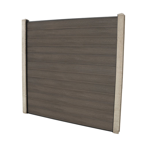 Select Living Group composite fencing full product shot, Coffee Flat fence panel with Concrete posts, height 1.8m