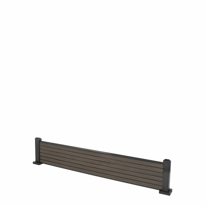 Select Living Group composite fencing full product shot, Coffee Slatted fence panel with Aluminium posts, height 0.3m