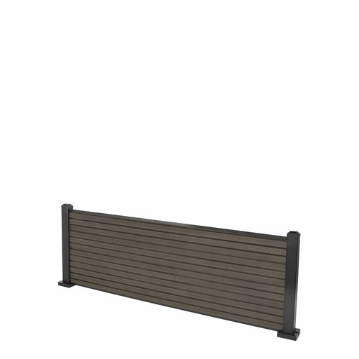 Select Living Group composite fencing full product shot, Coffee Slatted fence panel with Aluminium posts, height 0.6m