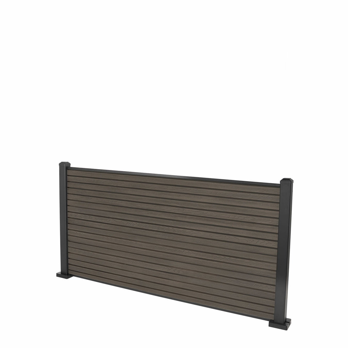 Select Living Group composite fencing full product shot, Coffee Slatted fence panel with Aluminium posts, height 0.9m