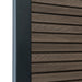 Select Living Group composite fencing angled close up product shot, Coffee Slatted fence panel with Aluminium posts