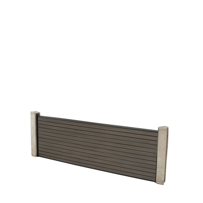 Select Living Group composite fencing full product shot, Coffee Slatted fence panel with Concrete posts, height 0.6m