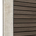 Select Living Group composite fencing angled close up product shot, Coffee Slatted fence panel with Concrete posts
