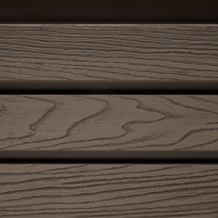 Select Living Group composite fencing texture close up product shot, Coffee Slatted fence panel