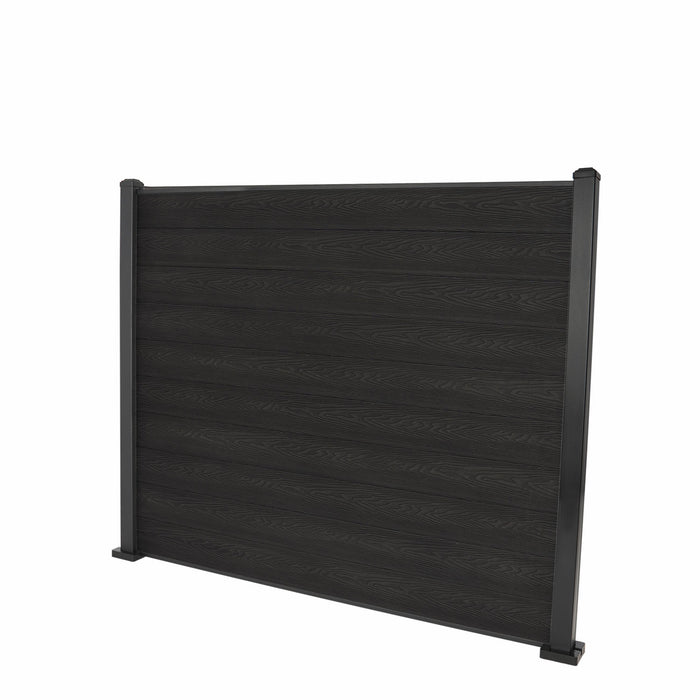 Select Living Group composite fencing full product shot, Dark Grey Flat fence panel with Aluminium posts, height 1.5m