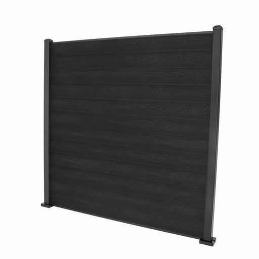 Select Living Group composite fencing full product shot, Dark Grey Flat fence panel with Aluminium posts, height 1.8m