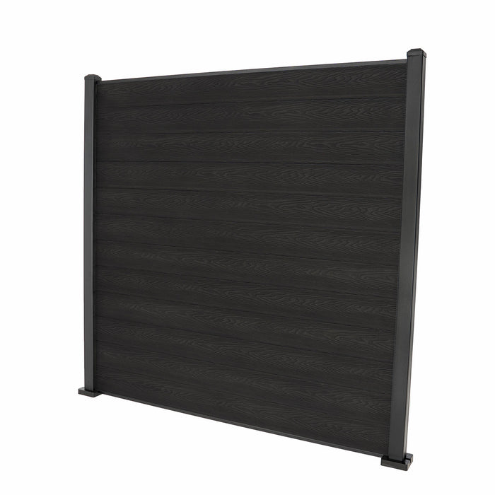 Select Living Group composite fencing full product shot, Dark Grey Flat fence panel with Aluminium posts, height 1.8m