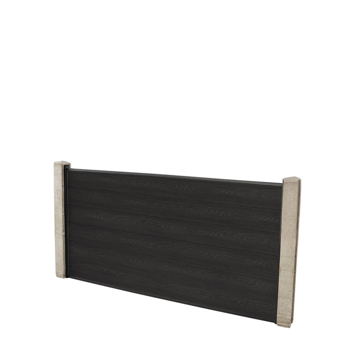 Select Living Group composite fencing full product shot, Dark Grey Flat fence panel with Concrete posts, height 0.9m