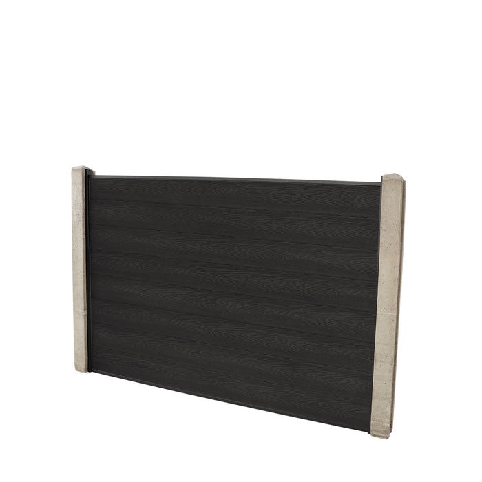 Select Living Group composite fencing full product shot, Dark Grey Flat fence panel with Concrete posts, height 1.2m