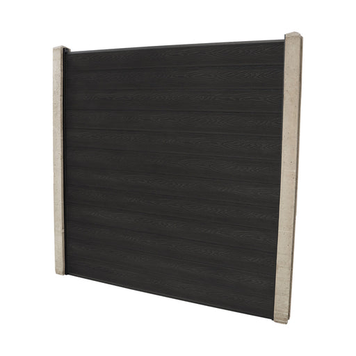 Select Living Group composite fencing full product shot, Dark Grey Flat fence panel with Concrete posts, height 1.8m