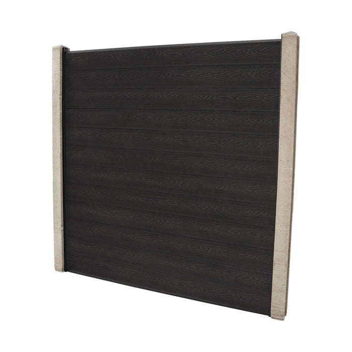 Select Living Group composite fencing full product shot, Dark Grey Flat fence panel with Concrete posts, height 1.8m