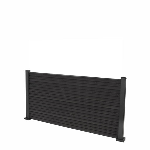 Select Living Group composite fencing full product shot, Dark Grey Flat fence panel with Aluminium posts, height 0.9m