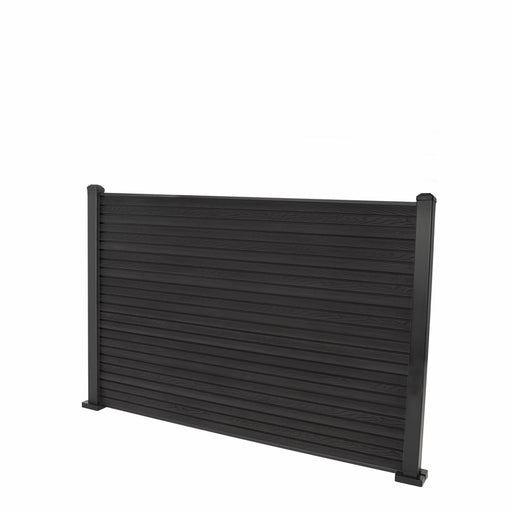 Select Living Group composite fencing full product shot, Dark Grey Flat fence panel with Aluminium posts, height 1.2m