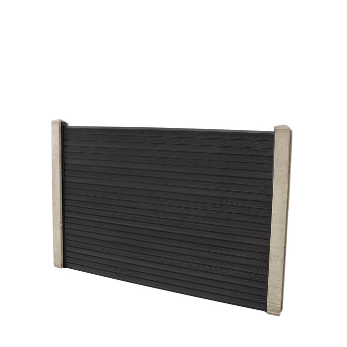 Select Living Group composite fencing full product shot, Dark Grey Flat fence panel with Concrete posts, height 1.2m
