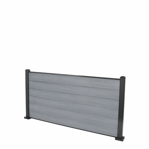 Select Living Group composite fencing full product shot, Light Grey Flat fence panel with Aluminium posts, height 0.9m
