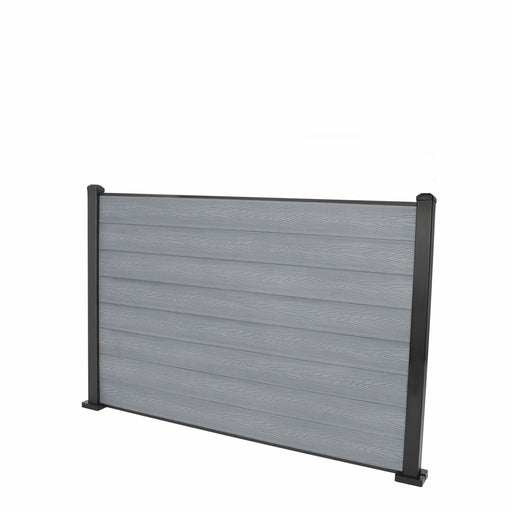 Select Living Group composite fencing full product shot, Light Grey Flat fence panel with Aluminium posts, height 1.2m