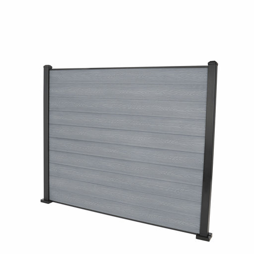 Select Living Group composite fencing full product shot, Light Grey Flat fence panel with Aluminium posts, height 1.5m