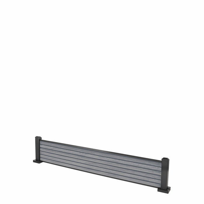 Select Living Group composite fencing full product shot, Light Grey Slatted fence panel with Aluminium posts, height 0.3m