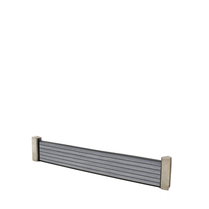 Select Living Group composite fencing full product shot, Light Grey Slatted fence panel with Concrete posts, height 0.3m