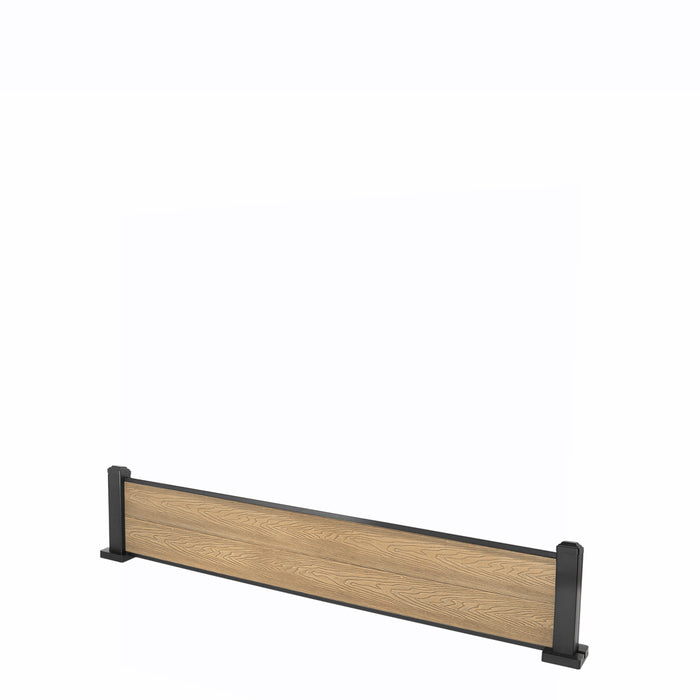 Select Living Group composite fencing full product shot, Teak Flat fence panel with Aluminium posts, height 0.3m