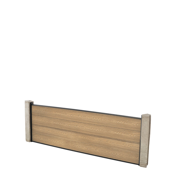 Select Living Group composite fencing full product shot, Teak Flat fence panel with Concrete posts, height 0.6m