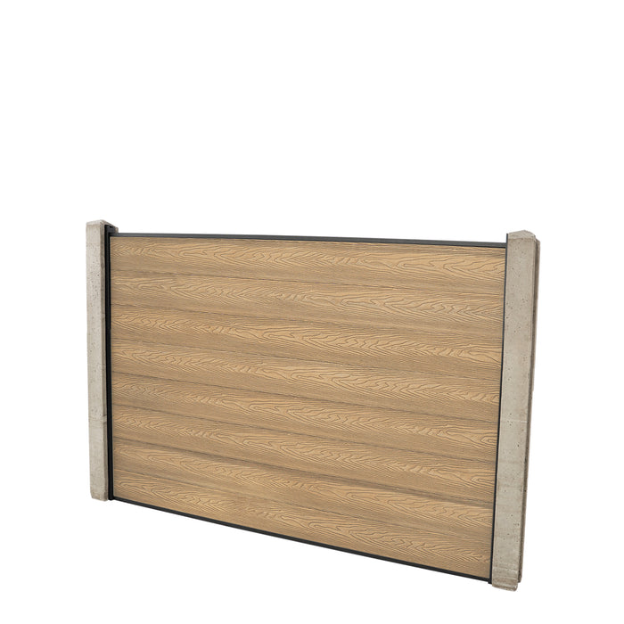 Select Living Group composite fencing full product shot, Teak Flat fence panel with Concrete posts, height 1.2m