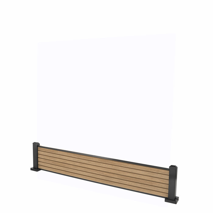 Select Living Group composite fencing full product shot, Teak Slatted fence panel with Aluminium posts, height 0.3m