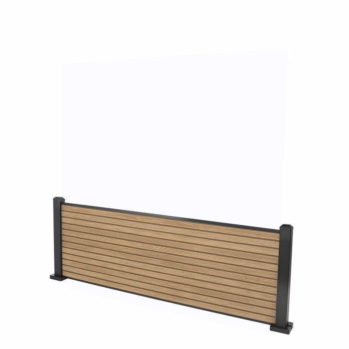 Select Living Group composite fencing full product shot, Teak Slatted fence panel with Aluminium posts, height 0.6m