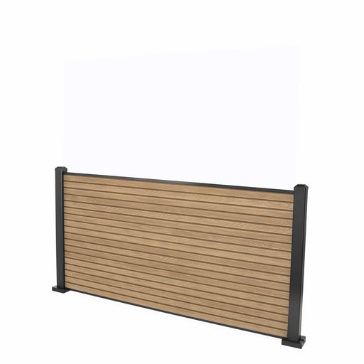 Select Living Group composite fencing full product shot, Teak Slatted fence panel with Aluminium posts, height 0.9m