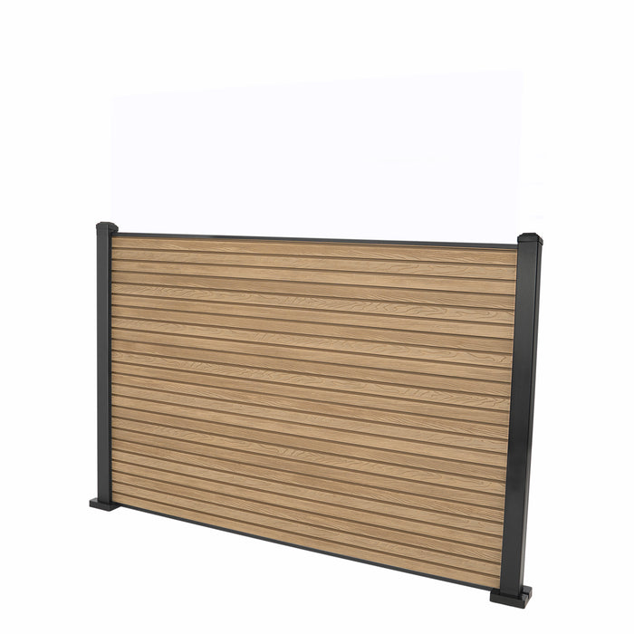Select Living Group composite fencing full product shot, Teak Slatted fence panel with Aluminium posts, height 1.2m
