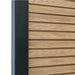 Select Living Group composite fencing angled close up product shot, Teak Slatted fence panel with Aluminium posts